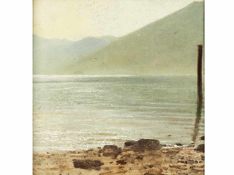 Achille Formis, 1832 "" 1906 AM LAGO MAGGIORE Öl auf Karton. 24 x 24 cm. Rechts unten signiert "