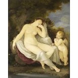 Klassizistischer Maler um 1800 VENUS UND CUPIDO Öl auf Leinwand. 120 x 97 cm. In Prunkrahmen. In