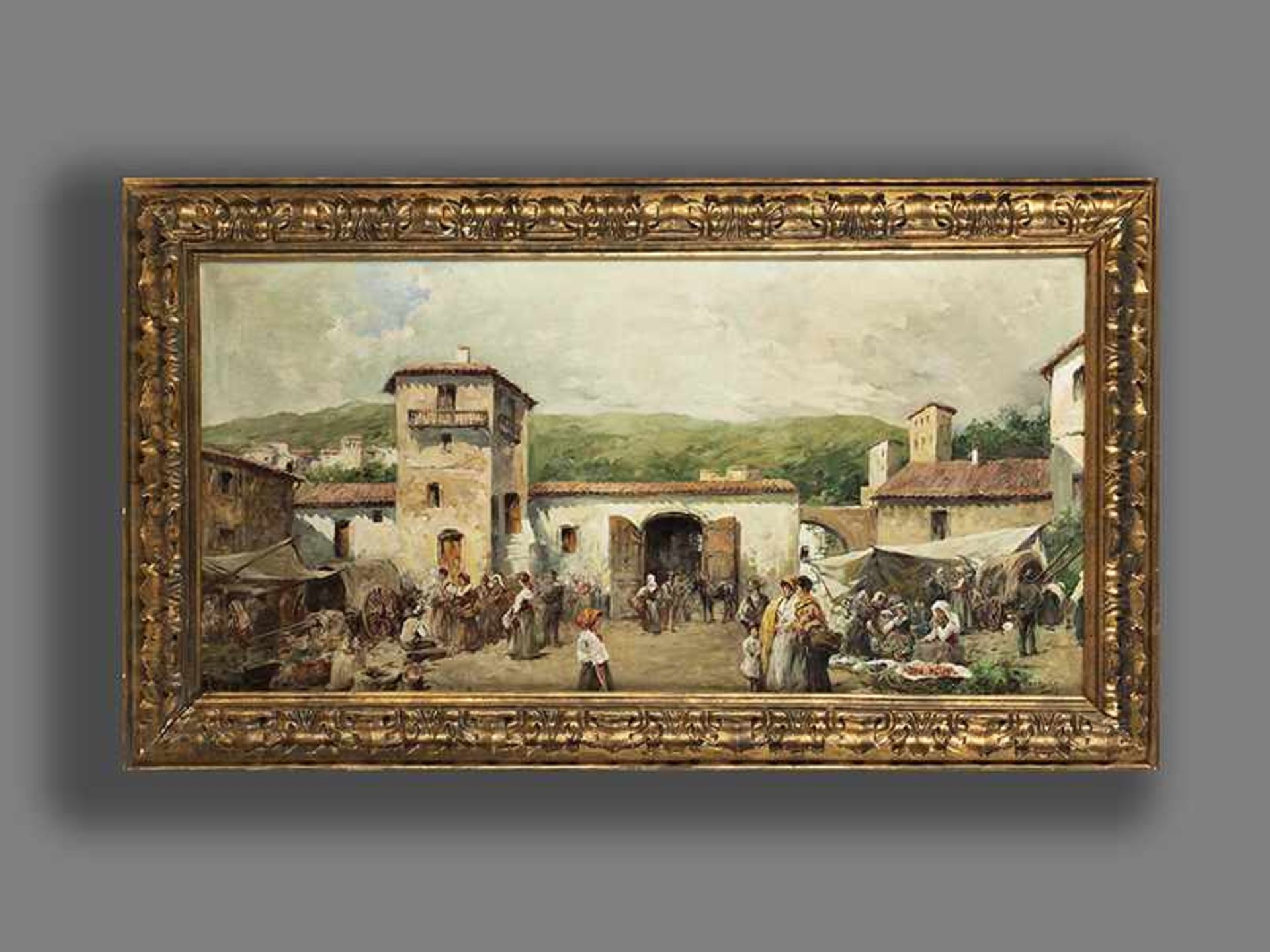 Andrea Marchisio, 1850 "" 1927 MARKTTAG Öl auf Leinwand. 40 x 80,5 cm. Rechts unten signiert "A. - Bild 3 aus 5