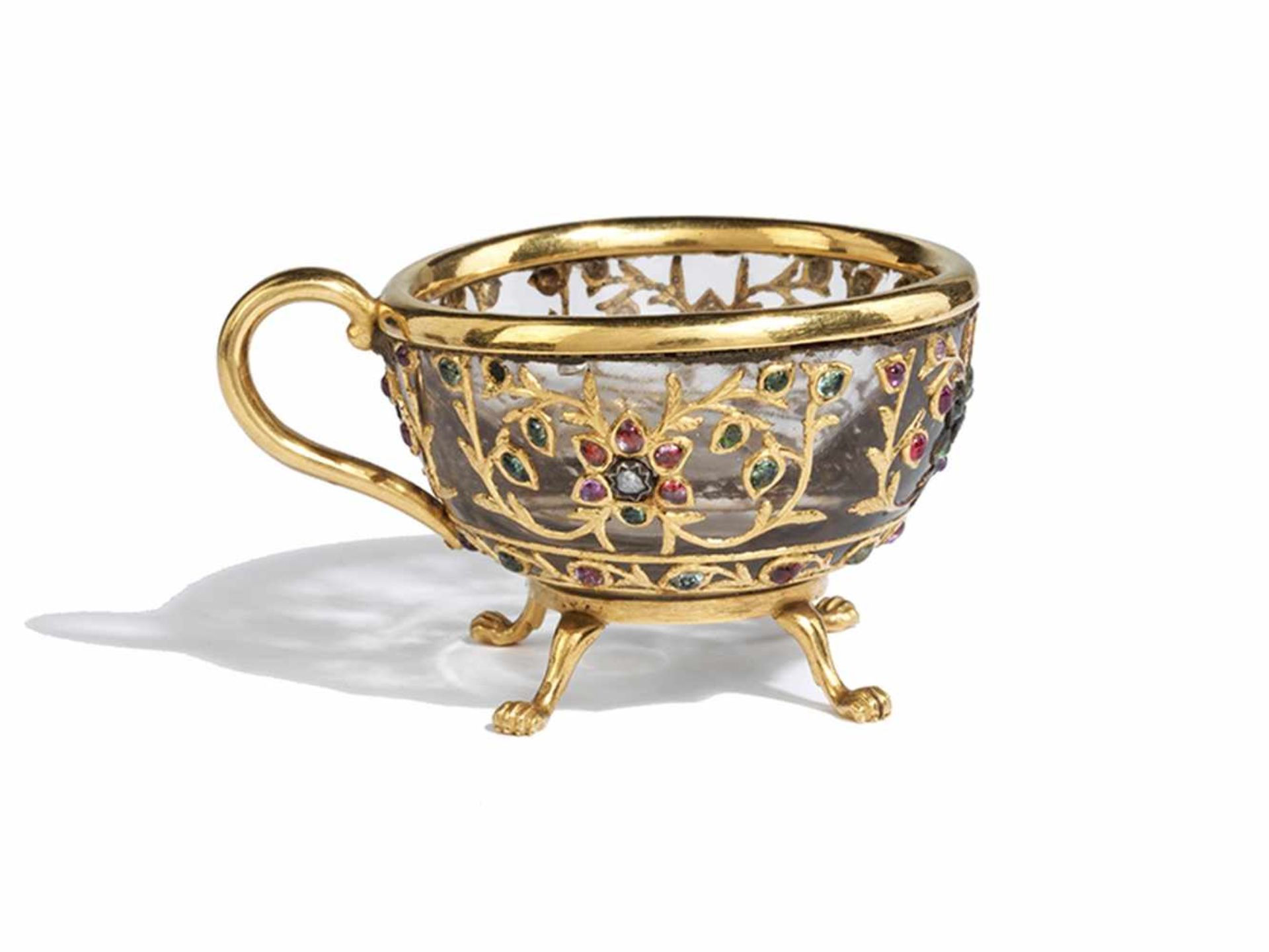 Bergkristalltasse Höhe: 3,2 cm. Indien, 19. Jahrhundert. Bergkristall, geschliffen, in Gold montiert - Bild 4 aus 4