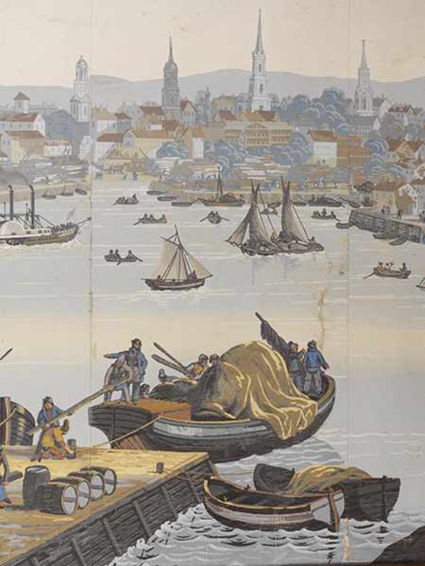 Maler des 19. Jahrhunderts ANSICHT DES HAFENS VON BOSTON Gouache auf fünf zusammengefügten Blättern, - Bild 4 aus 7