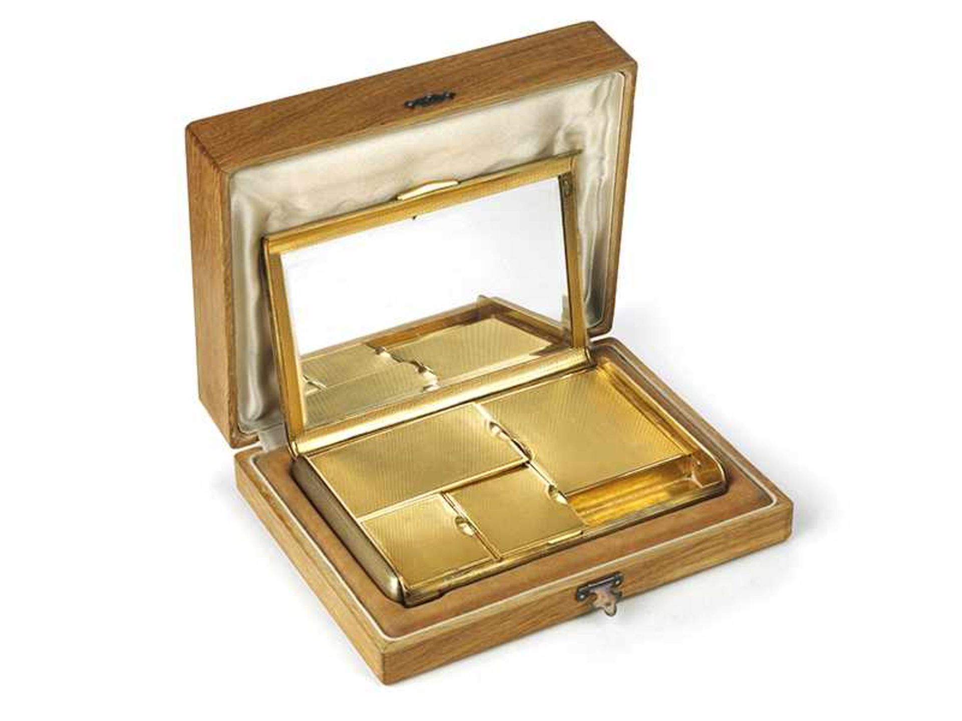 Vergoldetes, reich kassetiertes Etui 2 x 15 x 10,1 cm. Gewicht: 482 g. Steckleiste vierfach mit - Bild 3 aus 17