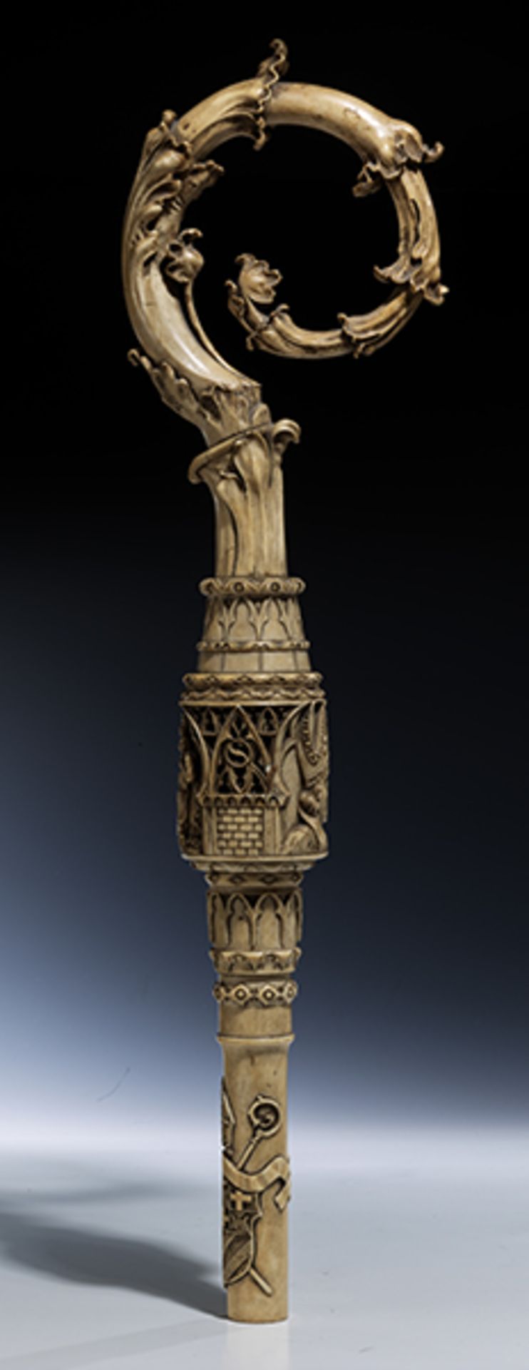 BischofsstabLänge: 196 cm. Deutschland, zweite Hälfte 19. Jahrhundert. Elfenbein geschnitzt und - Bild 3 aus 14