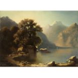 Jean-Marc Tepping, 1803 "" 1871 SCHWEIZER BERGKULISSE MIT VIERWALDSTÄTTERSEE Öl auf Leinwand. 43,5 x