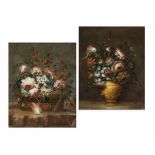 Meister der Guardeschi Blumen des 18. Jahrhunderts, zug.Gemäldepaar Blumenbouquets Öl auf