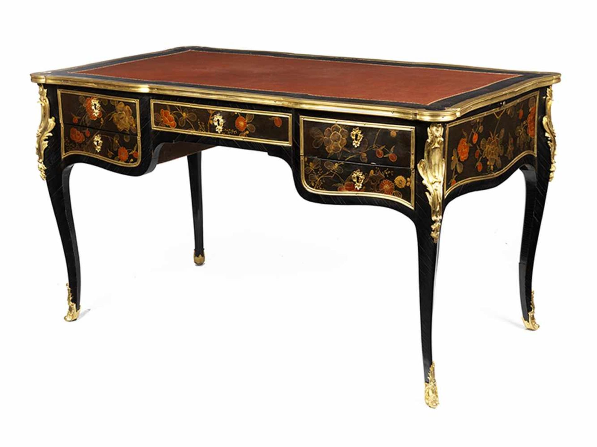 Seltener Louis XV-Lack Bureau Plat 73 x 134 x 75 cm. Gestempelt: DUBOIS (Jacques Dubois, Meister - Bild 12 aus 12