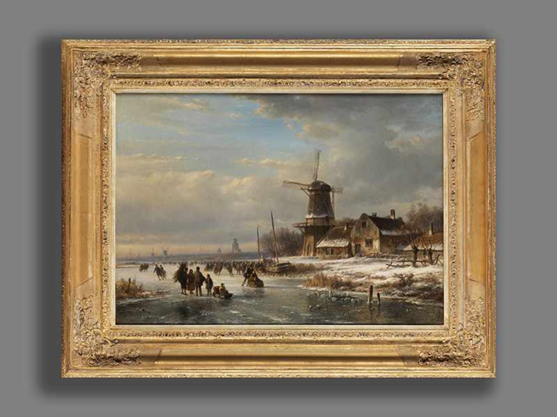 Lodewijk Johannes Kleyn, 1817 "" 1897 Den Haag WINTERLICHES EISVERGNÜGEN MIT WINDMÜHLEN Öl auf - Bild 3 aus 5