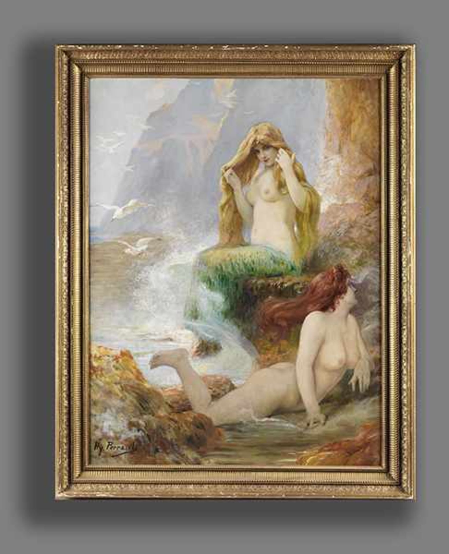 Perrault, Henry Paul1867 - 1932 Meerjungfrauen Öl auf Leinwand. 146,6 x 114,9 cm. Links unten - Bild 7 aus 8