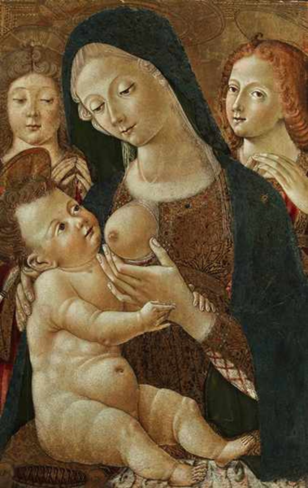 Pietro di Domenico, 1457 Siena "" um 1501 "" 1533 MADONNA MIT KIND UND ZWEI ENGELN Tempera auf - Image 2 of 32