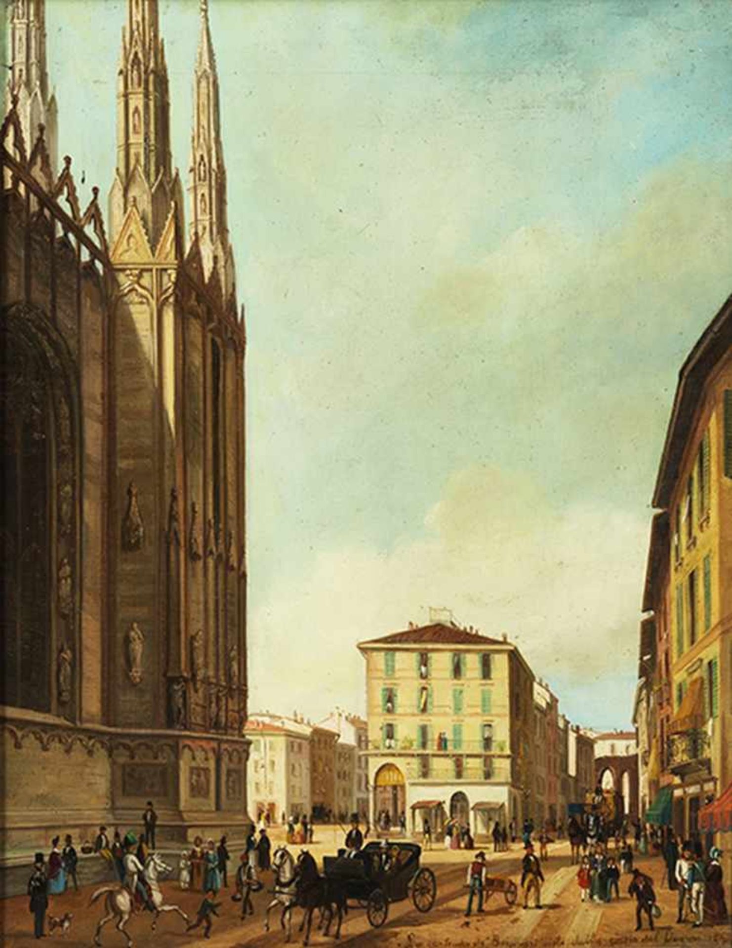 Angelo Inganni, 1807 Brescia "" 1880 Gussago SEITLICHER BLICK AUF DIE KATHEDRALE VON MAILAND Öl - Bild 5 aus 5