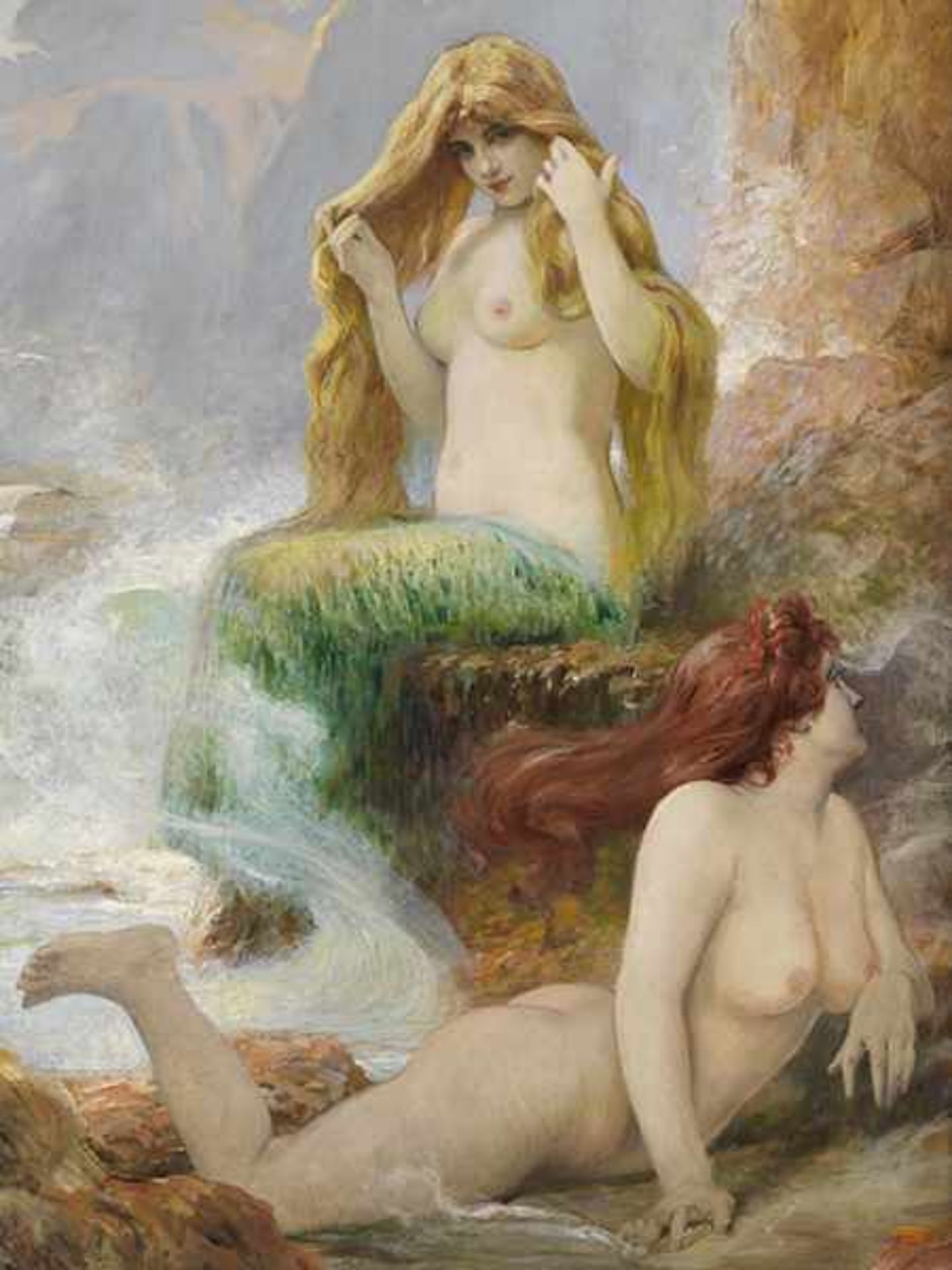 Perrault, Henry Paul1867 - 1932 Meerjungfrauen Öl auf Leinwand. 146,6 x 114,9 cm. Links unten - Bild 2 aus 8