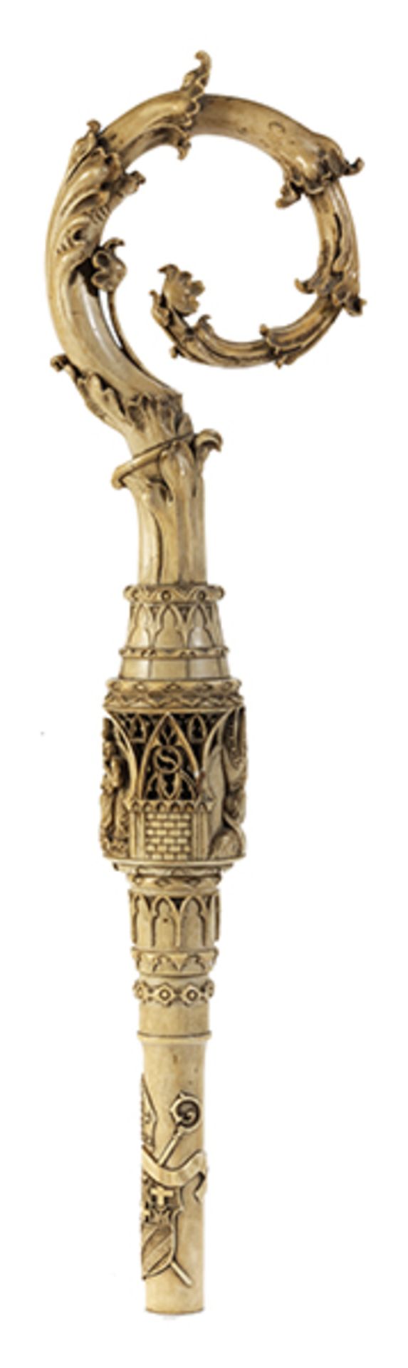 BischofsstabLänge: 196 cm. Deutschland, zweite Hälfte 19. Jahrhundert. Elfenbein geschnitzt und - Bild 8 aus 14