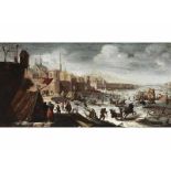 Eyck, Jan Carel vanum 1649 - um 1692 Flämische Stadt an einem zugefrorenen Fluss mit reicher