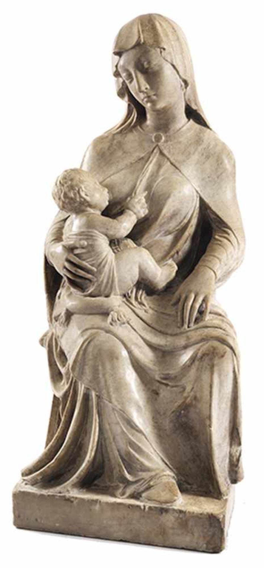 Höhe: 94 cm. Basisbreite: 43 cm.19. Jahrhundert. THRONENDE MADONNA MIT DEM JESUSKIND In hellem - Image 5 of 5