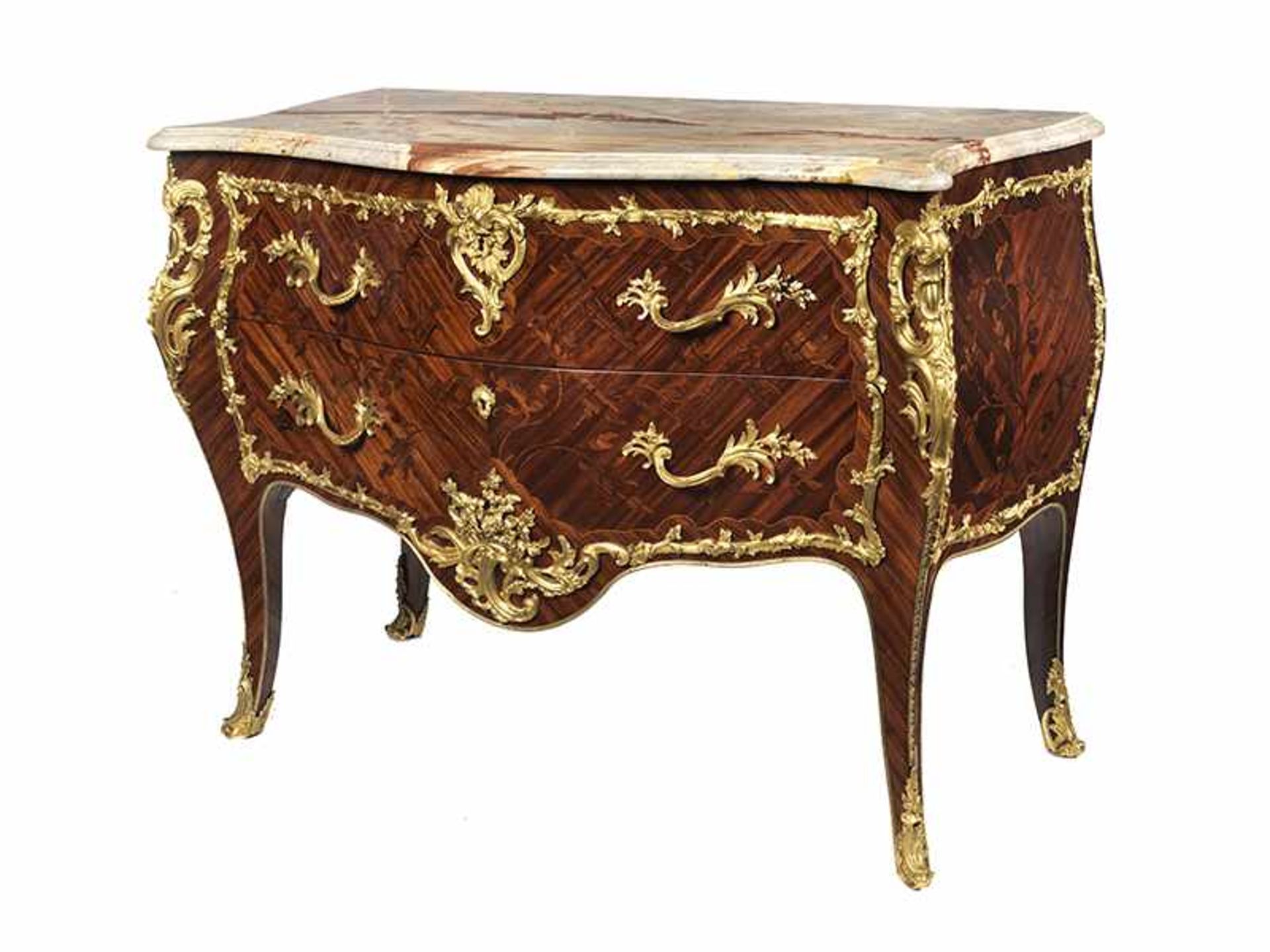 Louis XV-Kommode Höhe: 85 cm. Breite: 112 cm. Tiefe: 60 cm. Frankreich, um 1760. In ziselierten