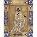 Ikone Heiliger Vladimir 18 x 14 cm. Oklad punziert: Meistermarke Sergiev Posad. Russland, 19. (