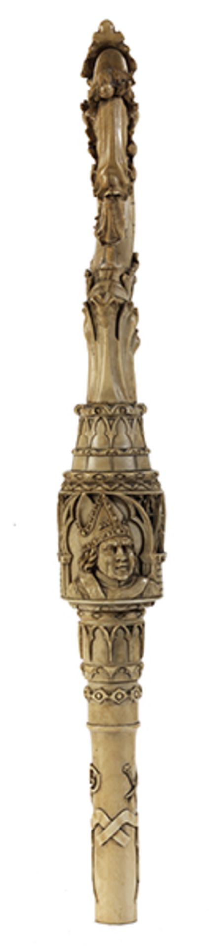 BischofsstabLänge: 196 cm. Deutschland, zweite Hälfte 19. Jahrhundert. Elfenbein geschnitzt und - Bild 4 aus 14