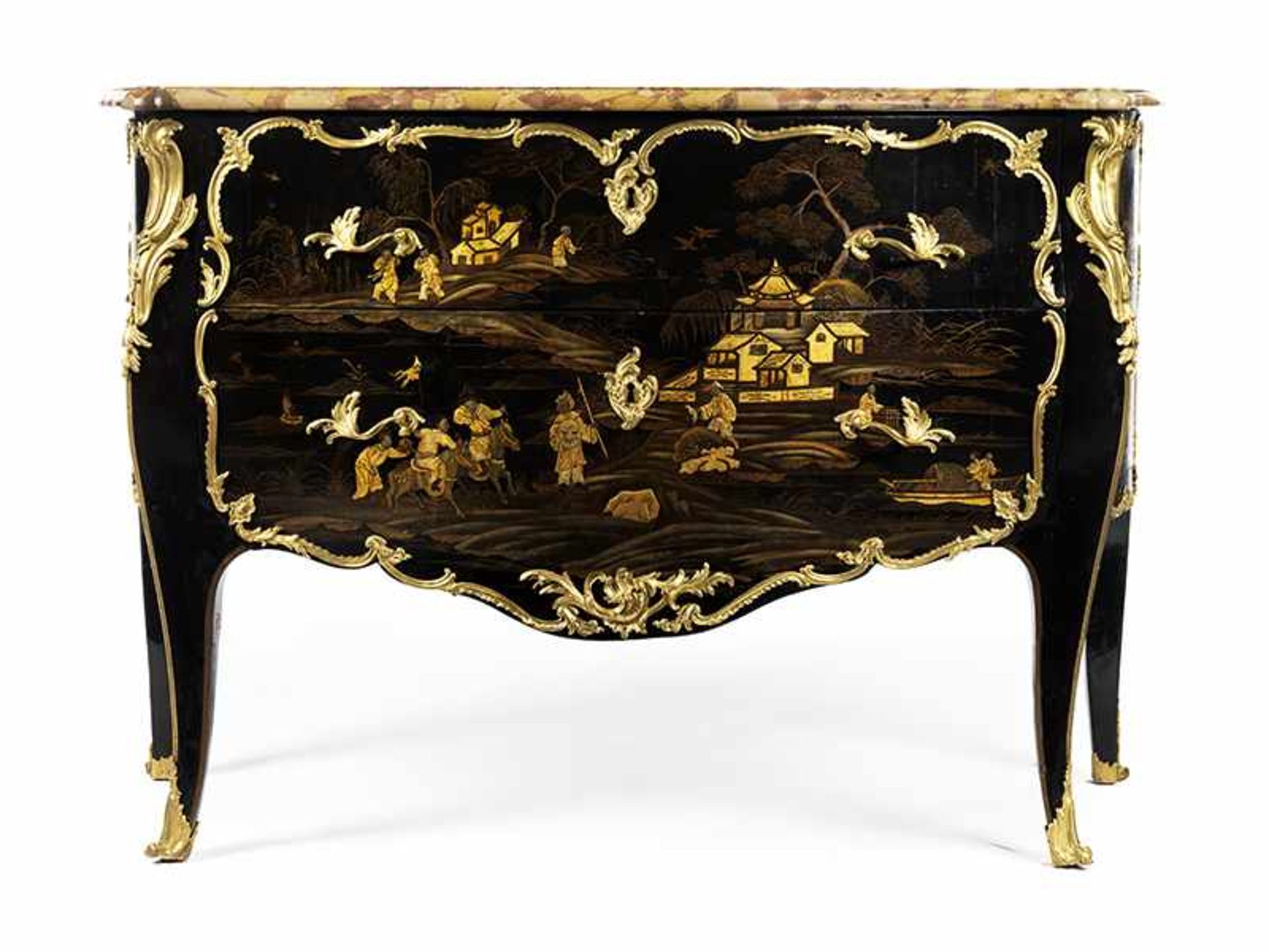 Hochwertige Louis XV-Vernis Européen Kommode 86 x 131 x 57 cm. Gestempelt: Louis Foureau (Meister