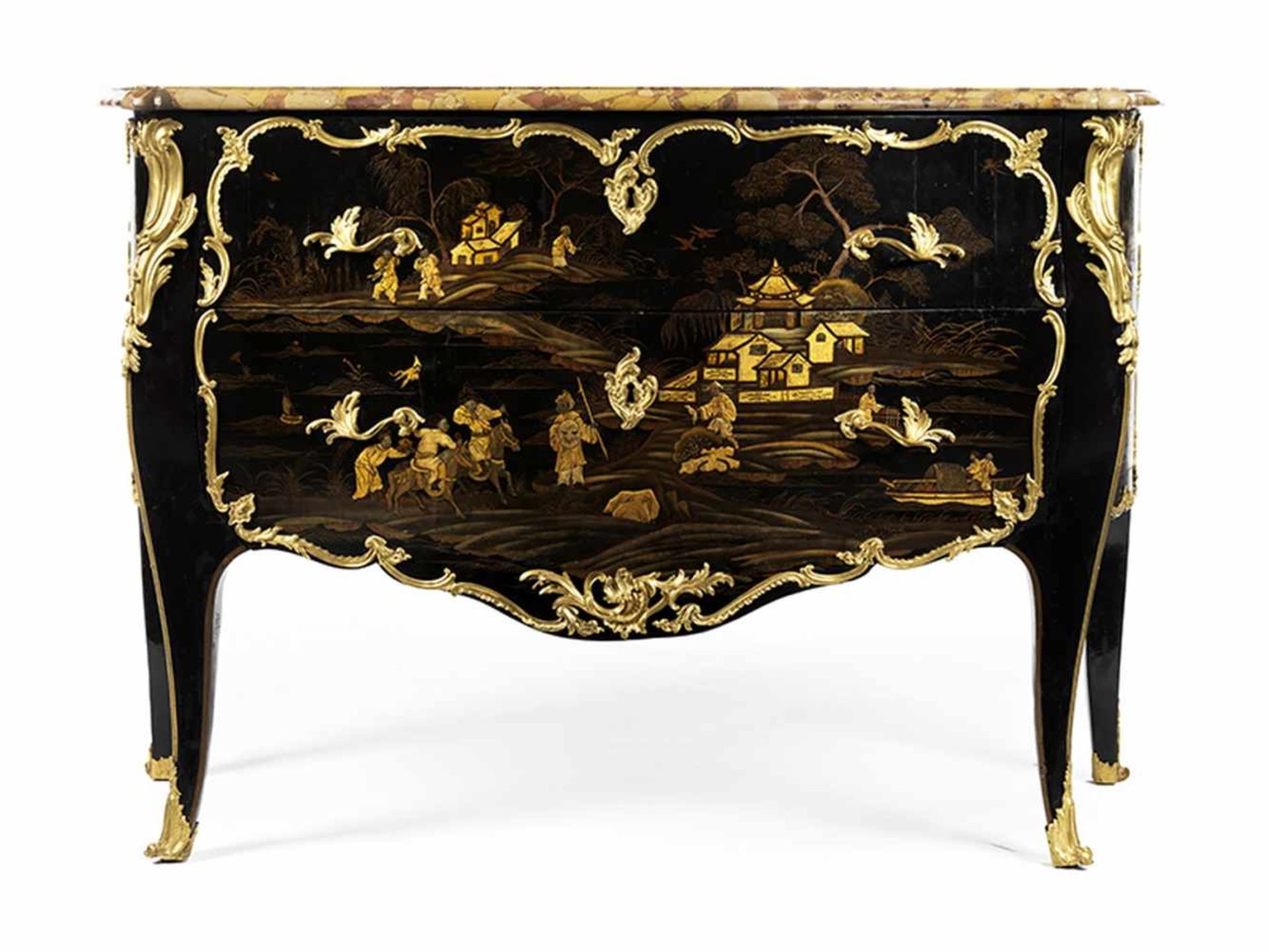 Hochwertige Louis XV-Vernis Européen Kommode 86 x 131 x 57 cm. Gestempelt: Louis Foureau (Meister - Bild 9 aus 9