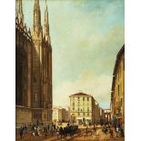 Angelo Inganni, 1807 Brescia "" 1880 Gussago SEITLICHER BLICK AUF DIE KATHEDRALE VON MAILAND Öl