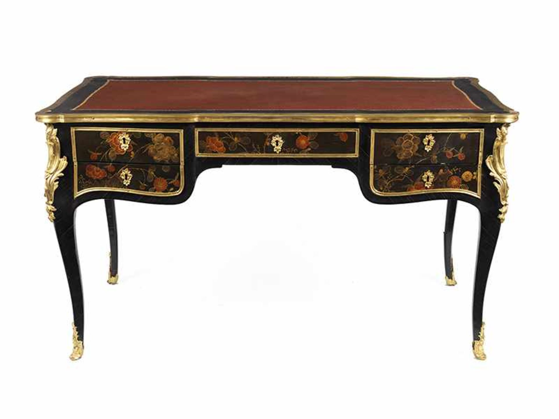 Seltener Louis XV-Lack Bureau Plat 73 x 134 x 75 cm. Gestempelt: DUBOIS (Jacques Dubois, Meister - Bild 2 aus 12