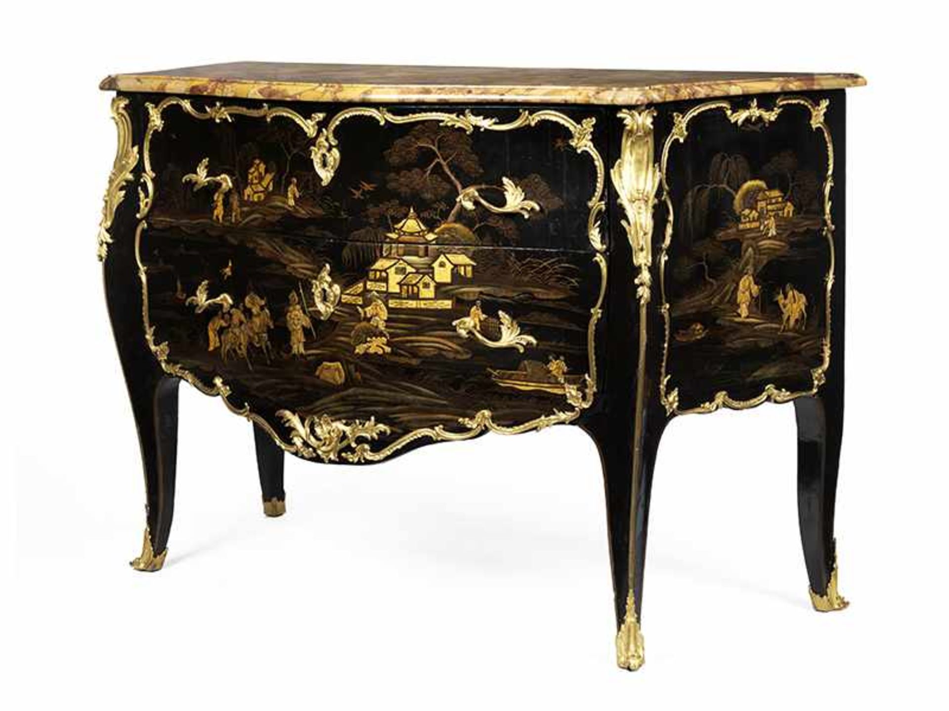 Hochwertige Louis XV-Vernis Européen Kommode 86 x 131 x 57 cm. Gestempelt: Louis Foureau (Meister - Bild 2 aus 9