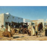 August Johannes Legras, 1864 "" 1915 ORIENTALISCHER KAMELMARKT Öl auf Leinwand. 50 x 69 cm. Rechts