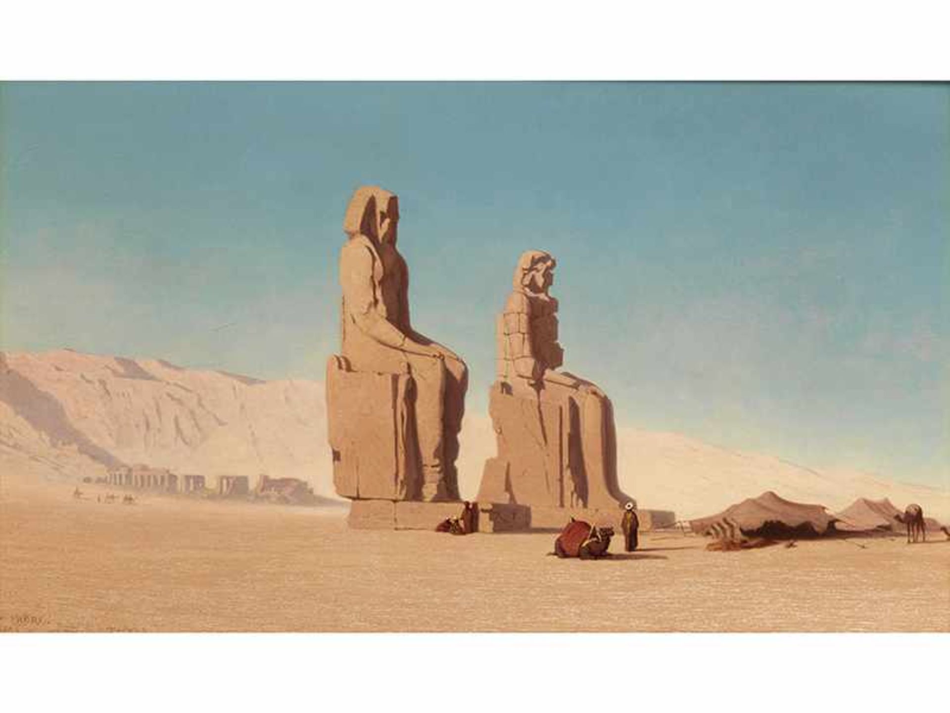 Frère, Charles Théodore1814 Paris - 1888 ebenda Die Kolosse von Memnon Öl auf Holz. 31 x 51,5 cm.