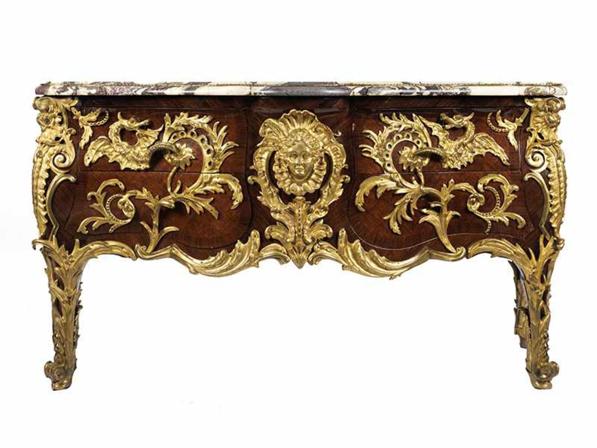 Commode à la Régence 96 x 176 x 70,5 cm. Frankreich, 19. Jahrhundert. Eleganter Eichenholzkorpus mit - Bild 2 aus 9