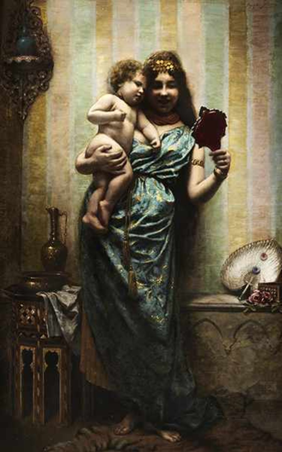 Stevens, Agapit1849 Brüssel - 1917/24 Watermael Mutter mit Kind in orientalischem Interieur Öl auf