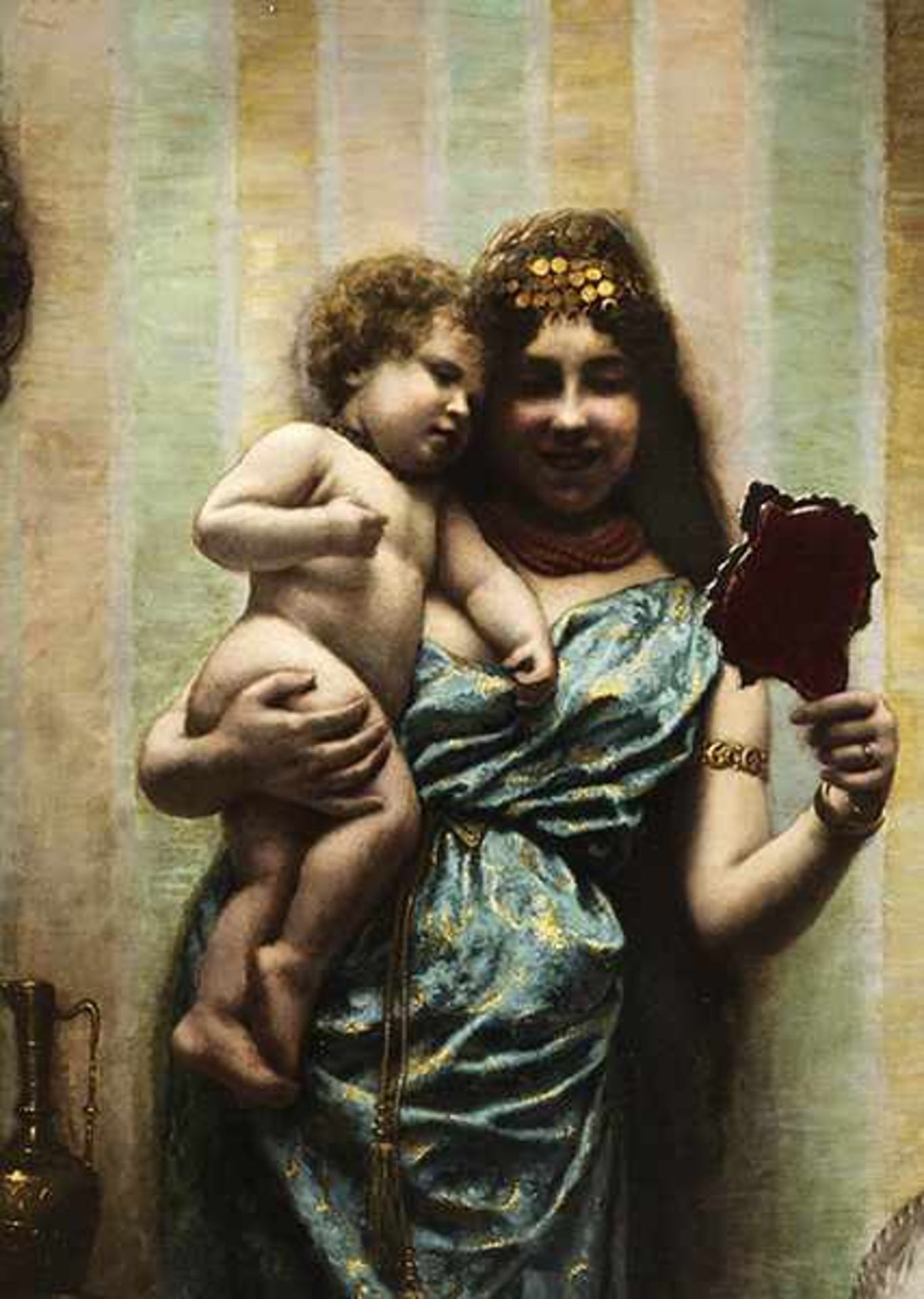 Stevens, Agapit1849 Brüssel - 1917/24 Watermael Mutter mit Kind in orientalischem Interieur Öl auf - Bild 2 aus 6