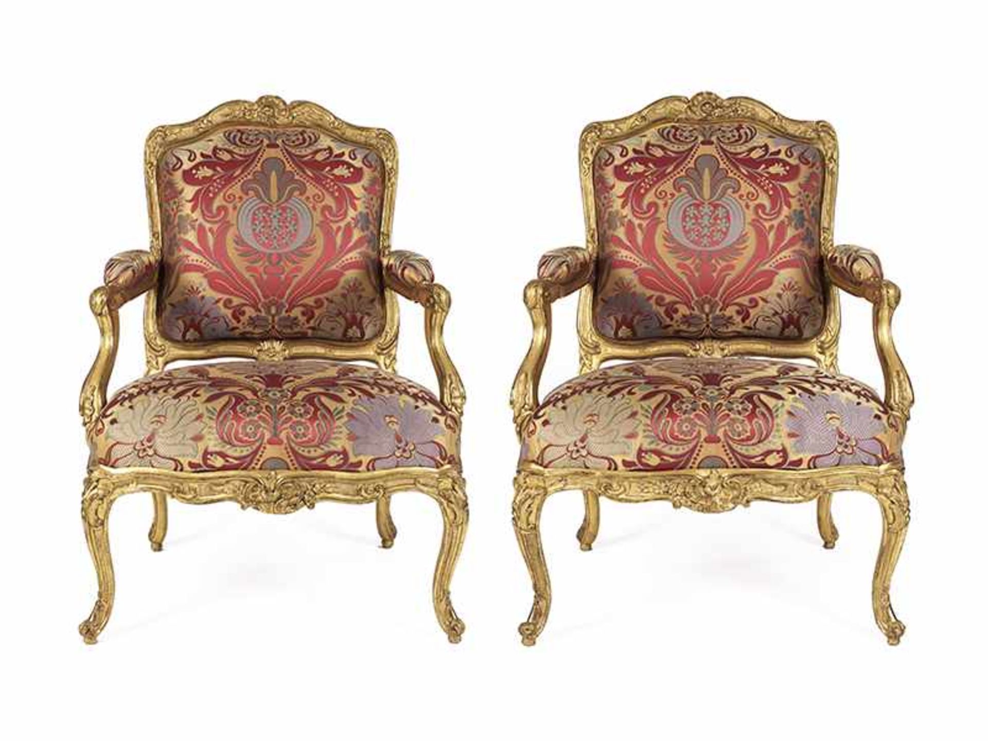 Paar Louis XV-Fauteuils à la reine Lehnhöhe: 99 cm. Breite: 96 cm. Tiefe: 76 cm. Louis Cresson (1706 - Bild 2 aus 13