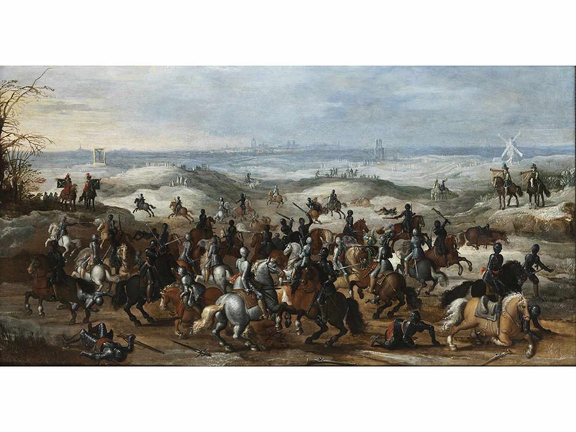 Sebastian Vrancx, 1573 Antwerpen "" 1647, zug. DIE SCHLACHT VON LECKERBEETJE Öl auf Holz, - Bild 8 aus 8