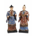 Wackelkopffiguren im Chinoiserie-Stil Höhe: ca. 90 cm. Piemont, 19. Jahrhundert. Auf Plinthe