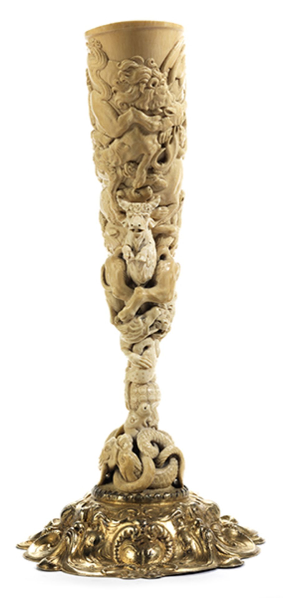 Elfenbeintrinkhorn als WillkommHöhe: 50 cm. Stand mit Pseudopunzen in historisierender Form, - Bild 6 aus 14