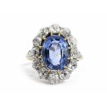 Saphir-Diamantring Ringweite: 51. Gewicht: ca. 6,3 g. RG und WG 750. Frankreich um 1900. Klassisch-