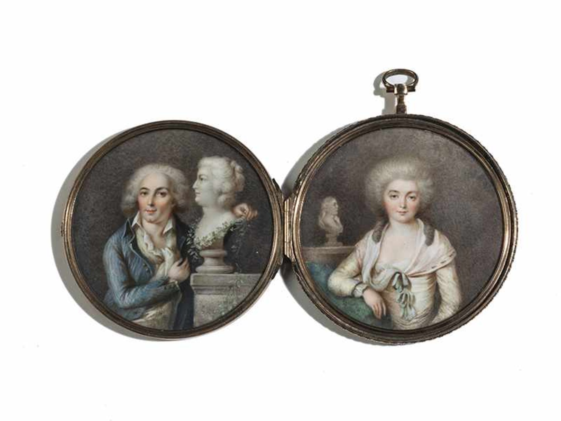 DoppelminiaturDurchmesser: 7,5 cm. Signiert "Hall" für Pierre Adolphe Hall (1739-1793). In einer