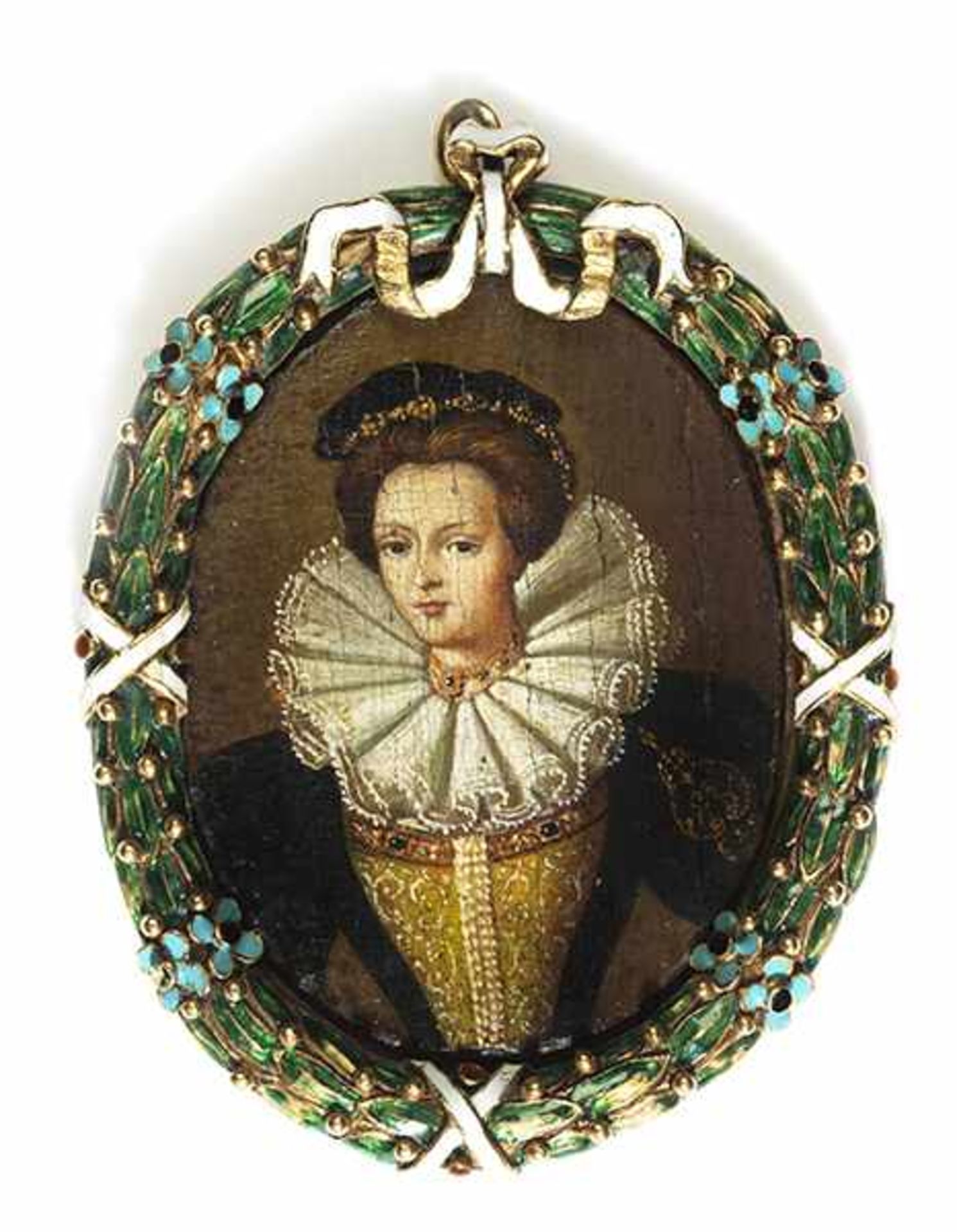 Ferdinando de' Medici, dat. 1610Musealer Miniatur-Portraitrahmen in Gold, emailliert mit eingelegtem - Bild 4 aus 7