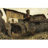 Silvio Poma, 1841 Bergamo "" 1932 Tuurate/ Como, zug. ITALIENISCHES LANDHAUS MIT FIGUREN Öl auf