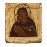 Ikone der Gottesmutter von Wladimir 39 x 34,5 cm. Russland, 17. Jahrhundert. Eitempera auf Holz.