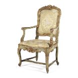 Rokoko-Sessel Sitzhöhe: 45 cm. Lehnenhöhe: 110,5 cm. Venetien, 18./ 19. Jahrhundert. Holz,