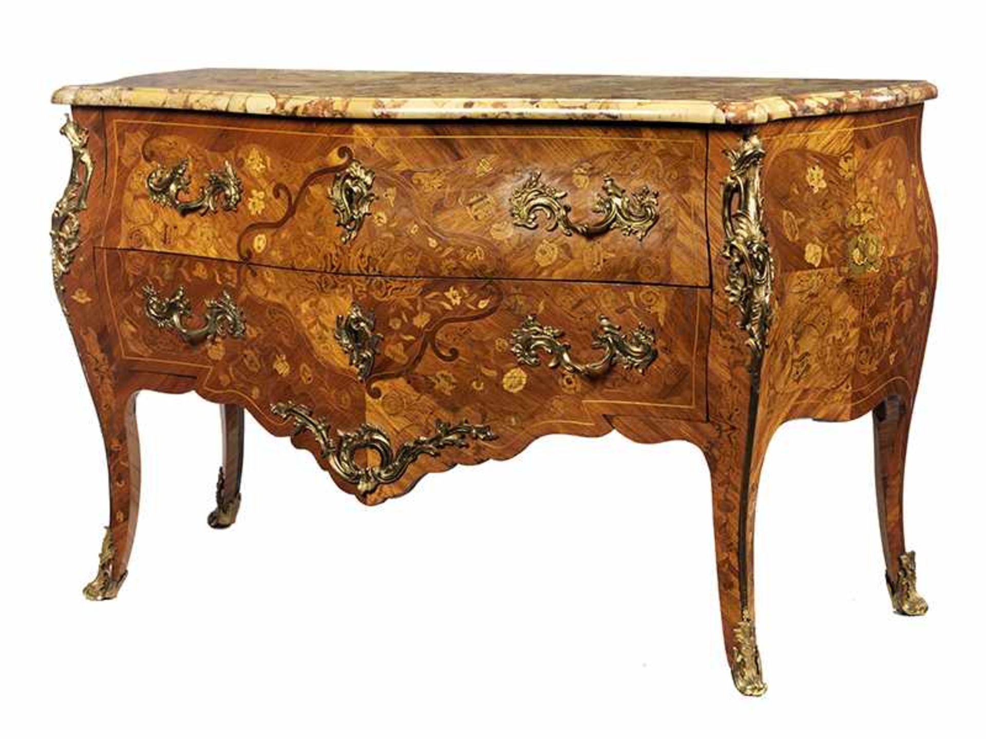 Louis XV-Kommode Höhe: 91 cm. Breite: 142 cm. Tiefe: 62 cm. Unter der Deckplatte gestempelt "J. - Bild 2 aus 9