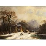 Anton Doll, 1826 München "" 1887 ebenda WINTERLANDSCHAFT Öl auf Leinwand. 98 x 133 cm. Links unten