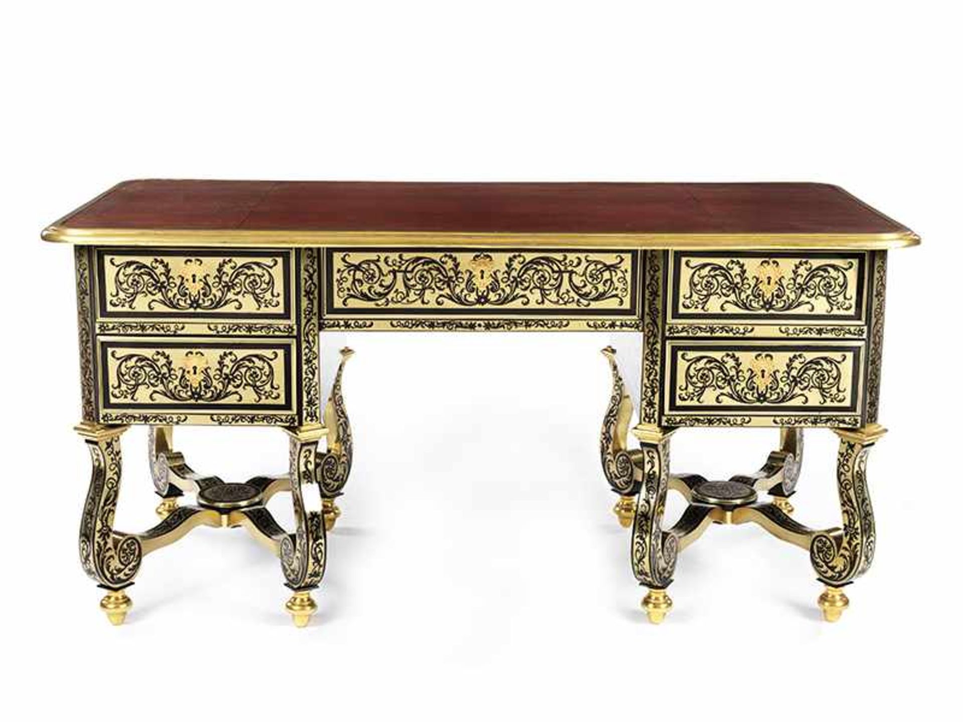 Bureau mazarin in Boulle Technik Höhe: 80 cm. Breite: 159 cm. Tiefe: 72 cm. Frankreich, 19. - Bild 2 aus 7