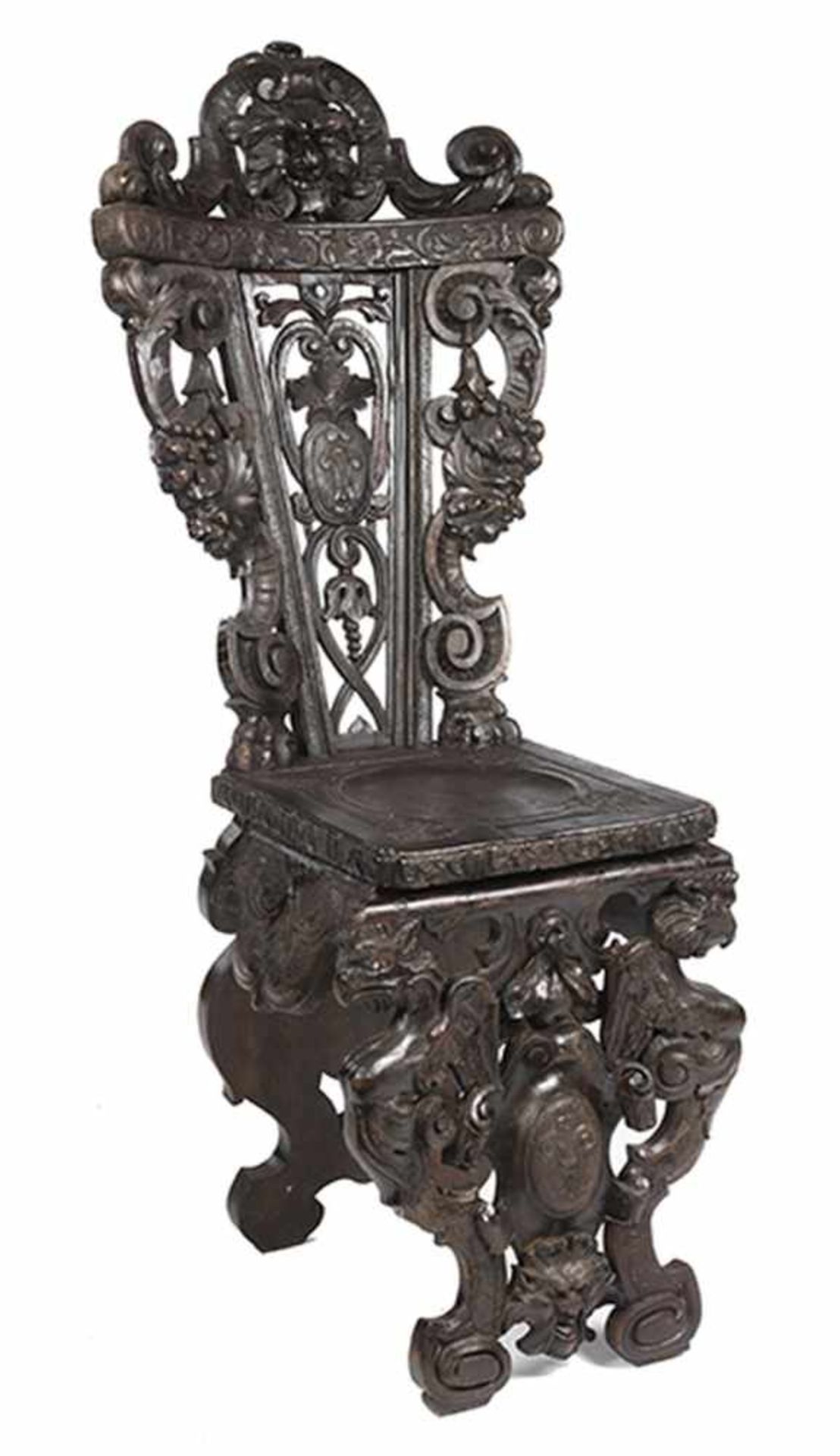 Sgabello Lehnhöhe: 121 cm. Sitzhöhe: 51 cm. Italien, 18./ 19. Jahrhundert. Holz, geschnitzt, - Bild 4 aus 4