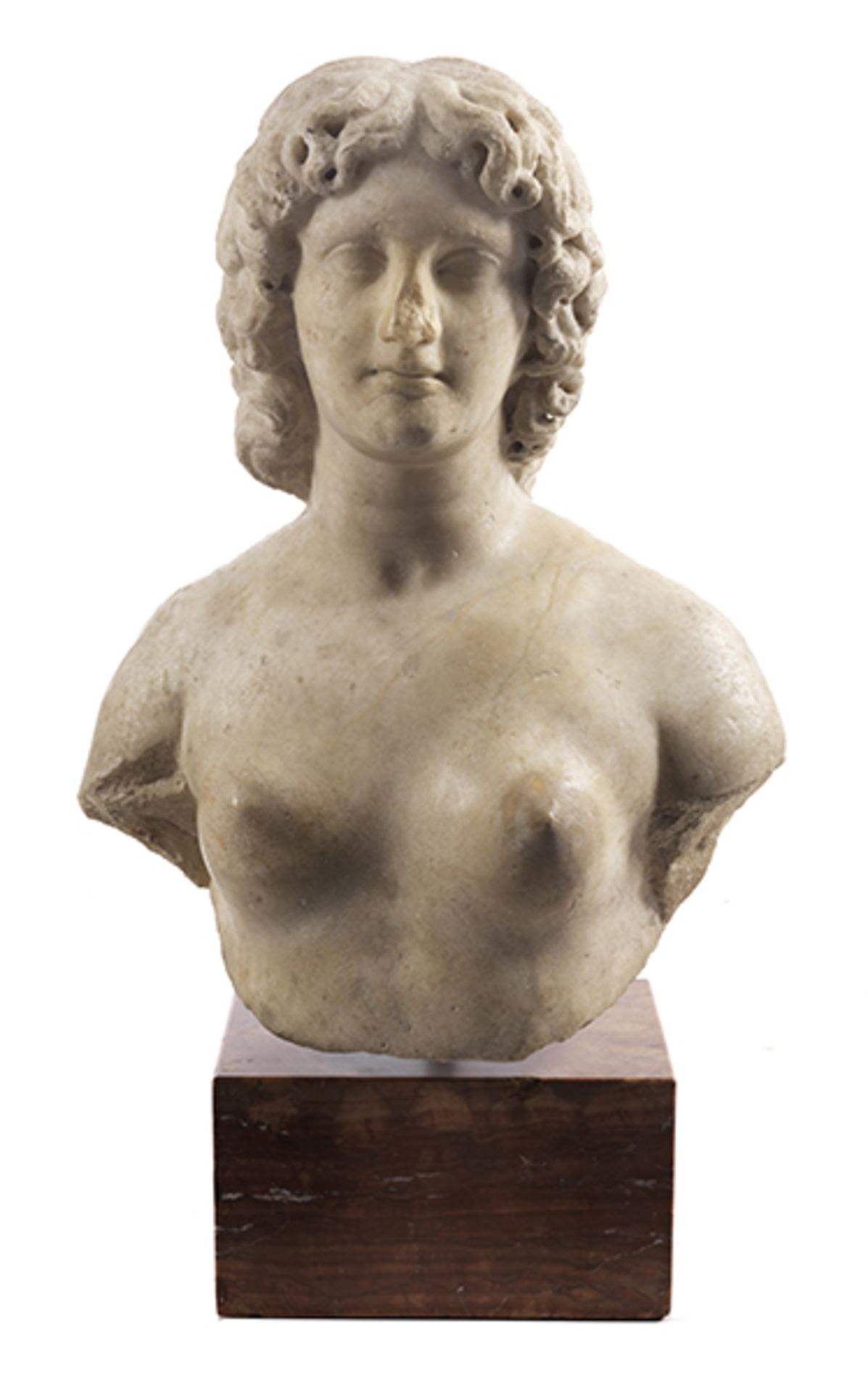 Marmorbüste eines Hermaphrodit mit den Zügen Alexanders des GroßenHöhe: 48,5 cm. Römisch, zweites