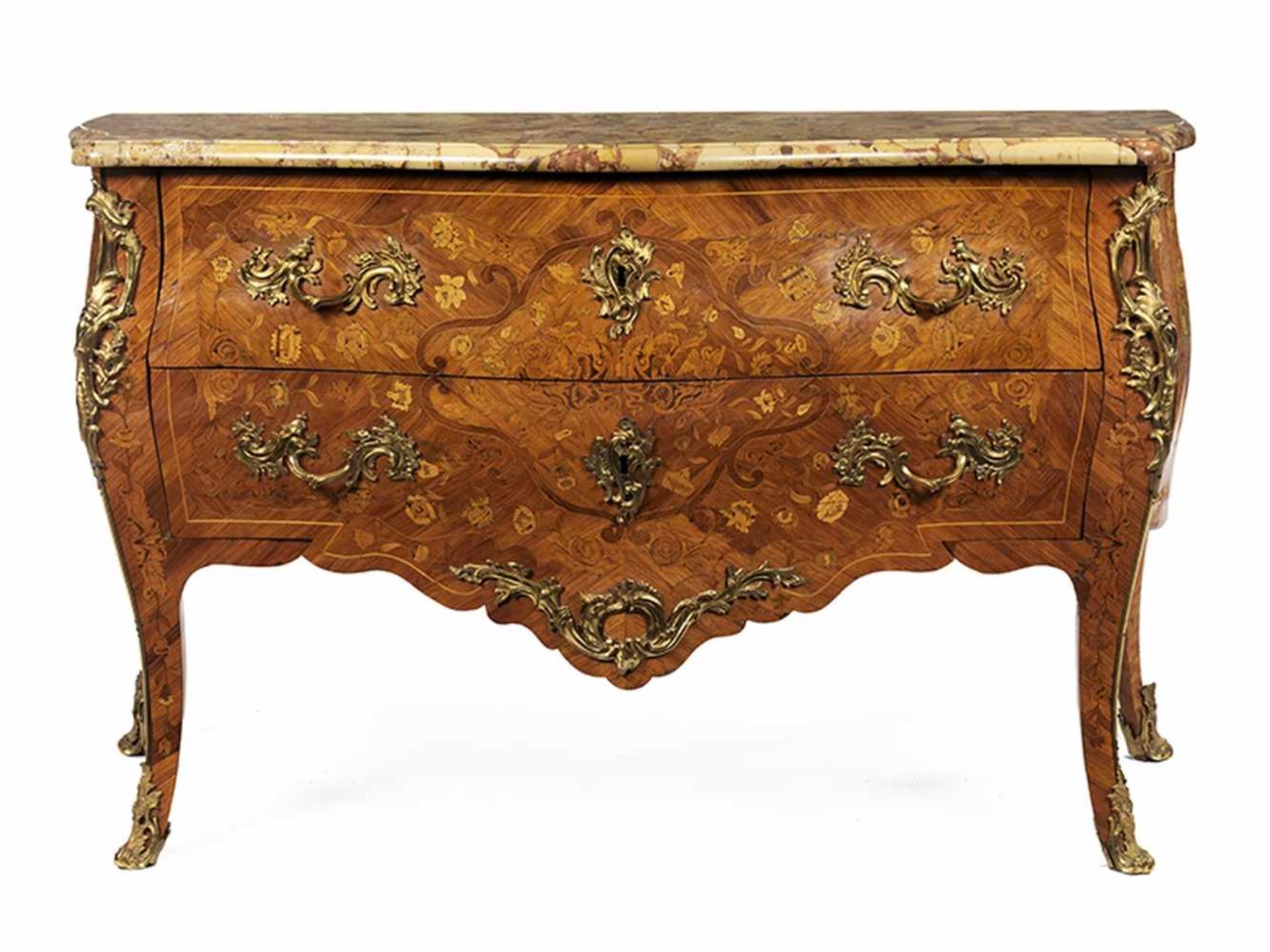 Louis XV-Kommode Höhe: 91 cm. Breite: 142 cm. Tiefe: 62 cm. Unter der Deckplatte gestempelt "J. - Bild 9 aus 9