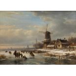 Lodewijk Johannes Kleyn, 1817 "" 1897 Den Haag WINTERLICHES EISVERGNÜGEN MIT WINDMÜHLEN Öl auf