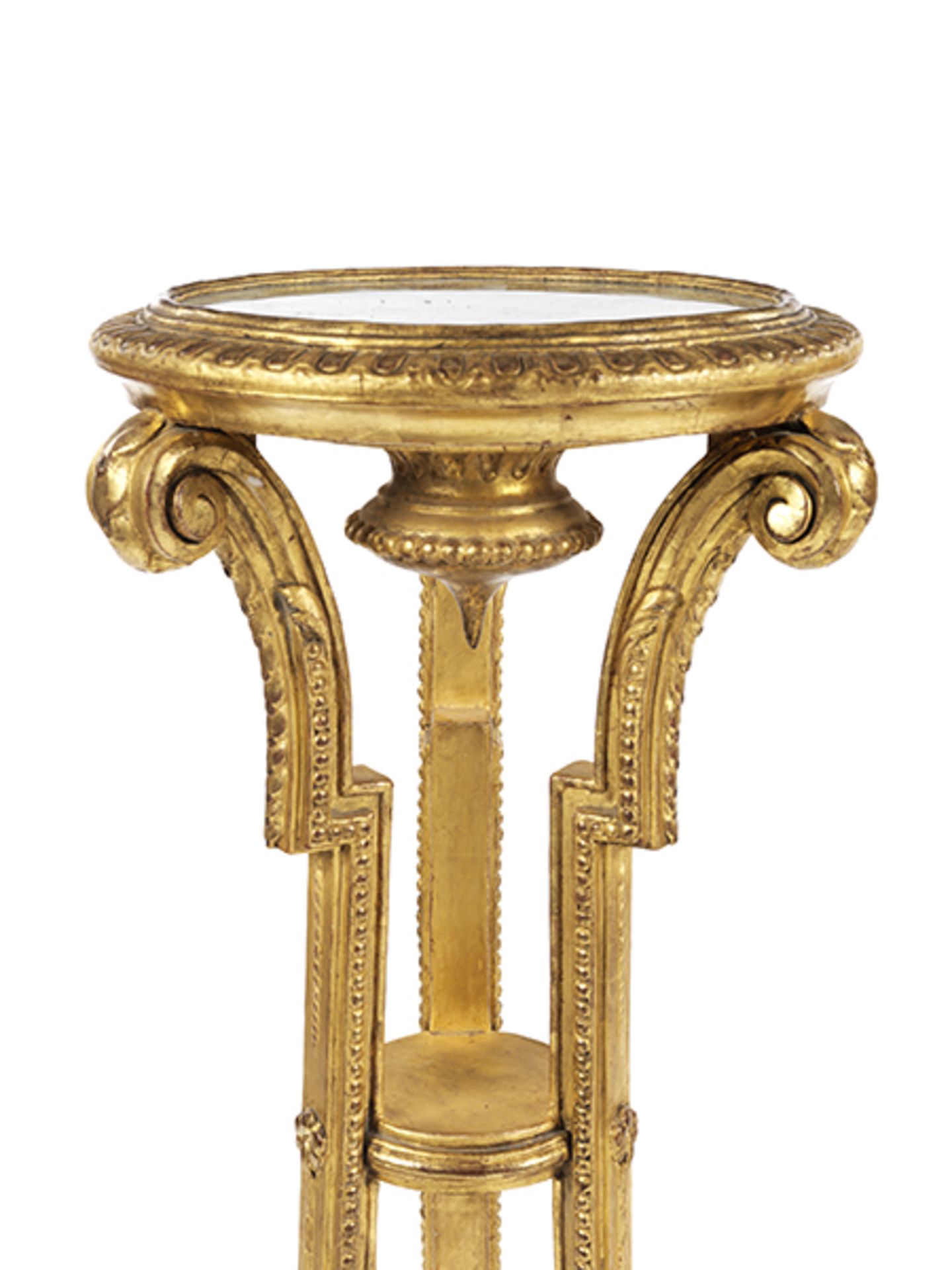 Paar Louis XVI-Torchèren Höhe: 105,5 cm. Durchmesser: 37,5 cm. Weichholz, geschnitzt, vergoldet. Auf - Image 3 of 7