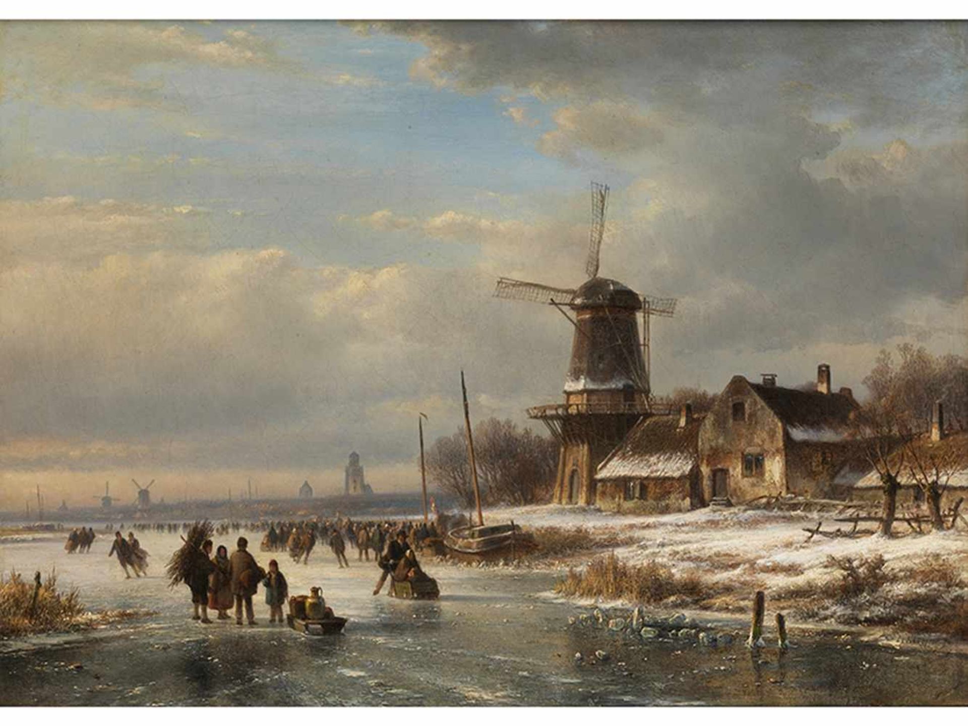 Lodewijk Johannes Kleyn, 1817 "" 1897 Den Haag WINTERLICHES EISVERGNÜGEN MIT WINDMÜHLEN Öl auf - Bild 5 aus 5